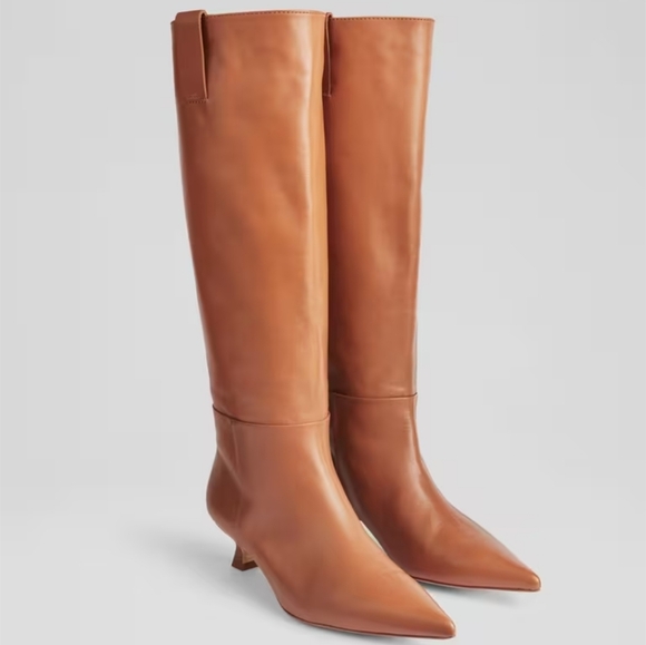 NEW LK BENNETT Soft Camel Tan Leather Boots Kitten Heel Pull On Chic Cla… - Picture 1 of 10